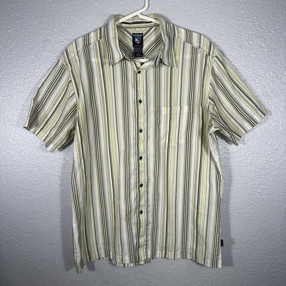 Kuhl Men’s Short Sleeve Button Up Cotton Blend Shirt Size Large Yellow Striped - Picture 1 of 7